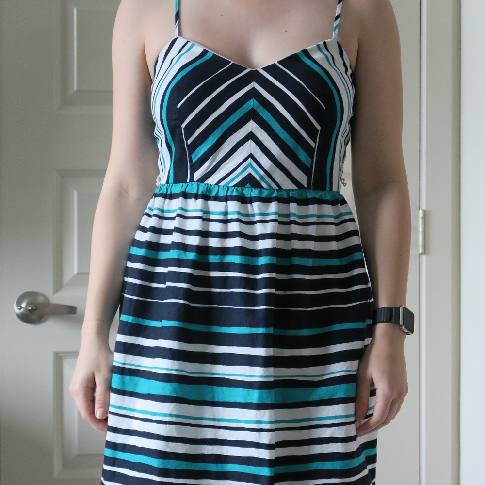 Spaghetti Strap Blue Stripes Mini Dress